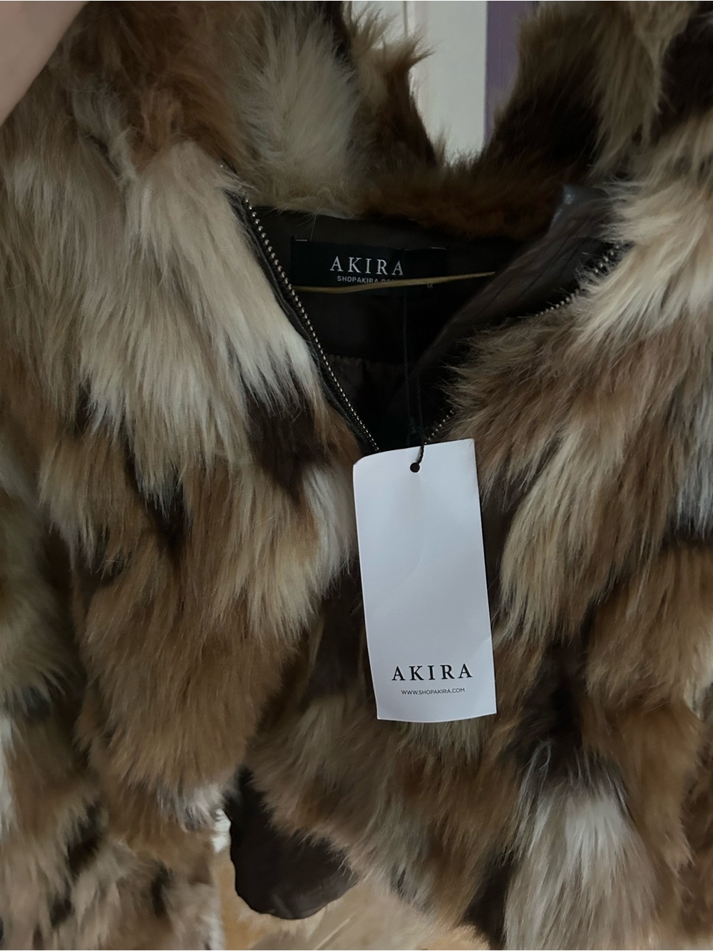 Akira Faux Fur Cropped Jacket in Multi-Tone Brown - Picture 9 of 12